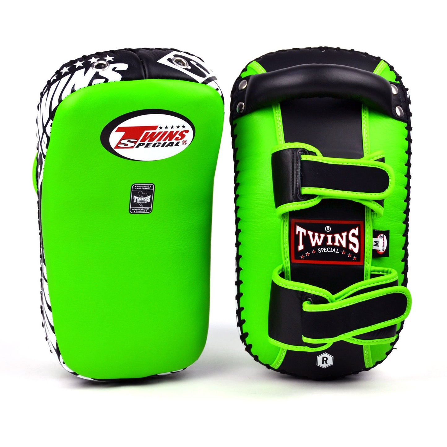 Twins Curved Leather Thai Kick Pads Green-Black