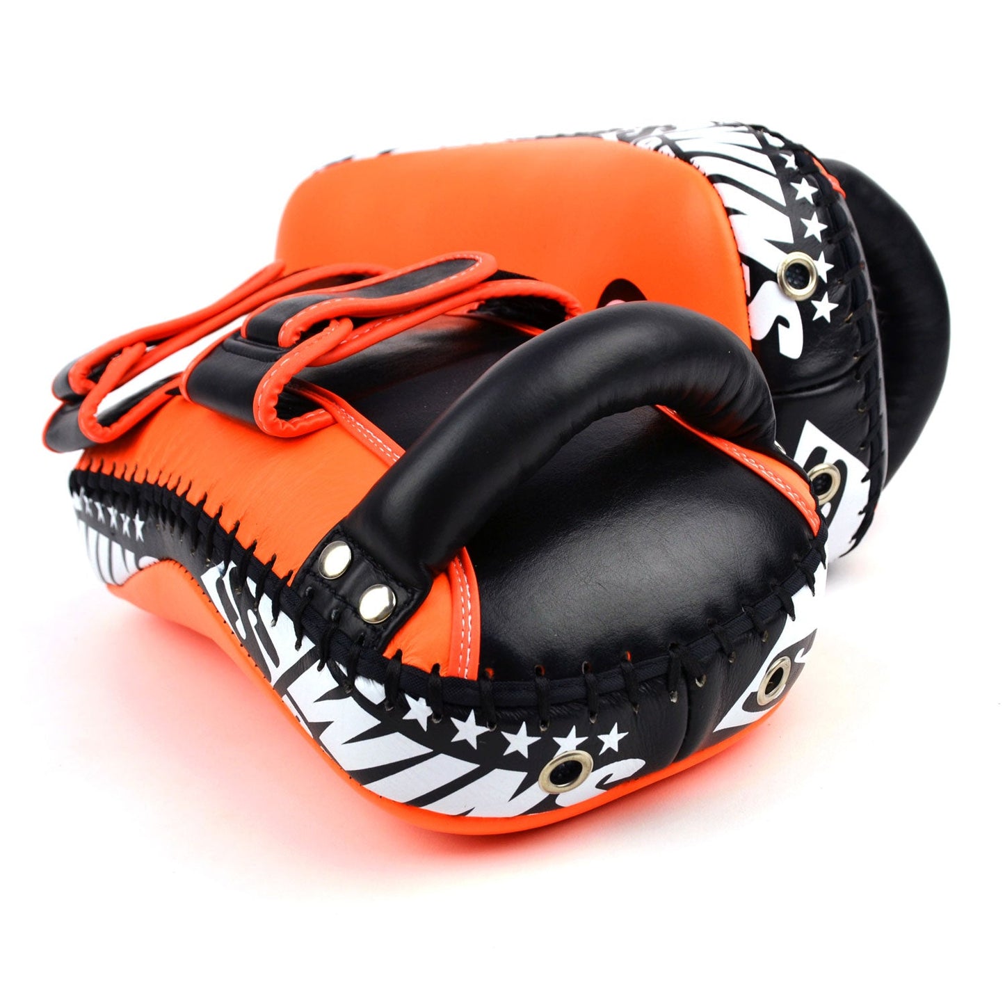 Twins Curved Leather Thai Kick Pads Orange-Black