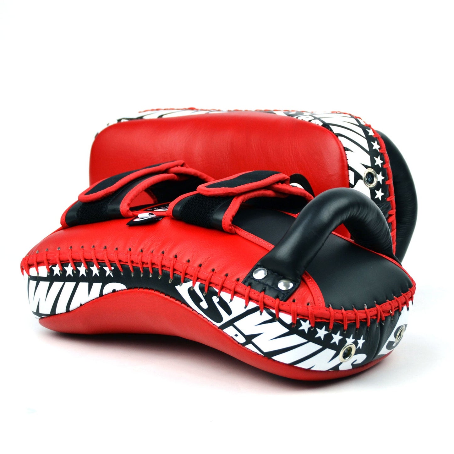 Twins Curved Leather Thai Kick Pads Red-Black