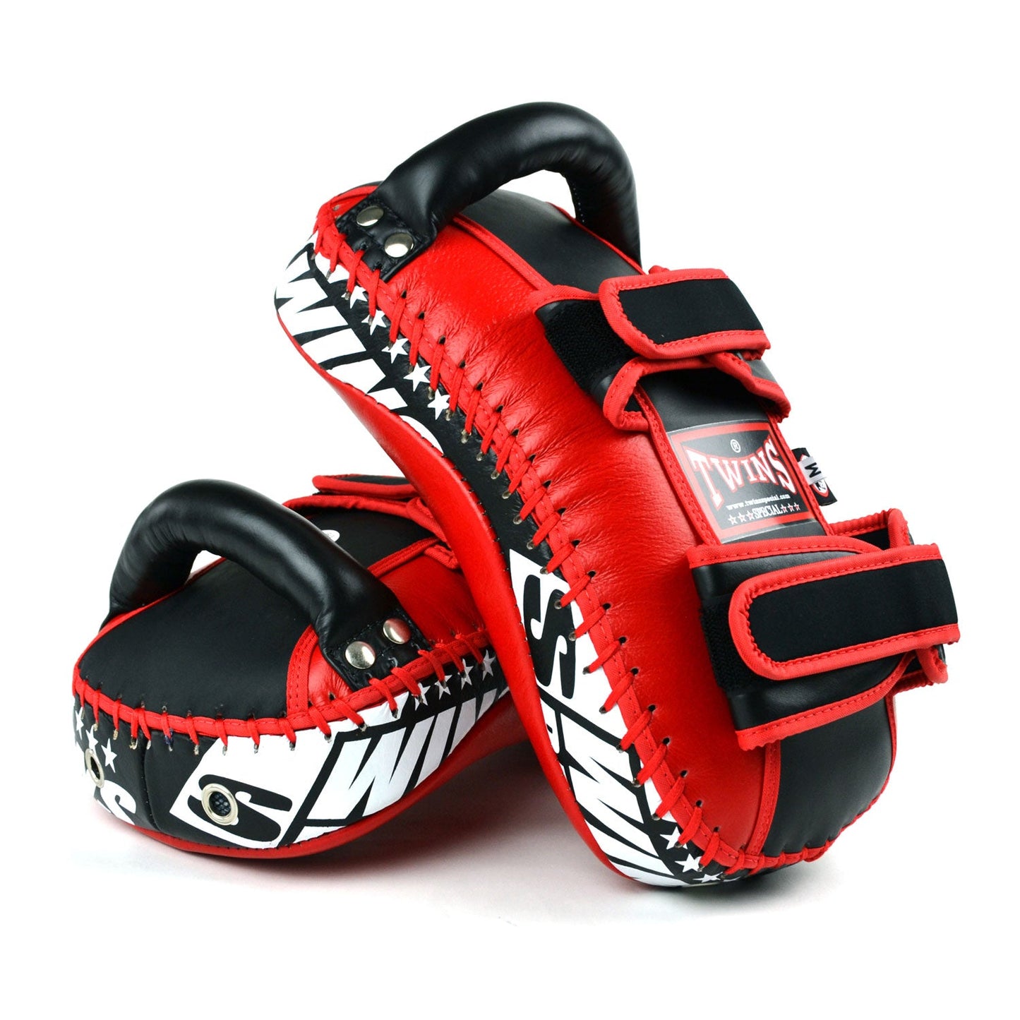 Twins Curved Leather Thai Kick Pads Red-Black