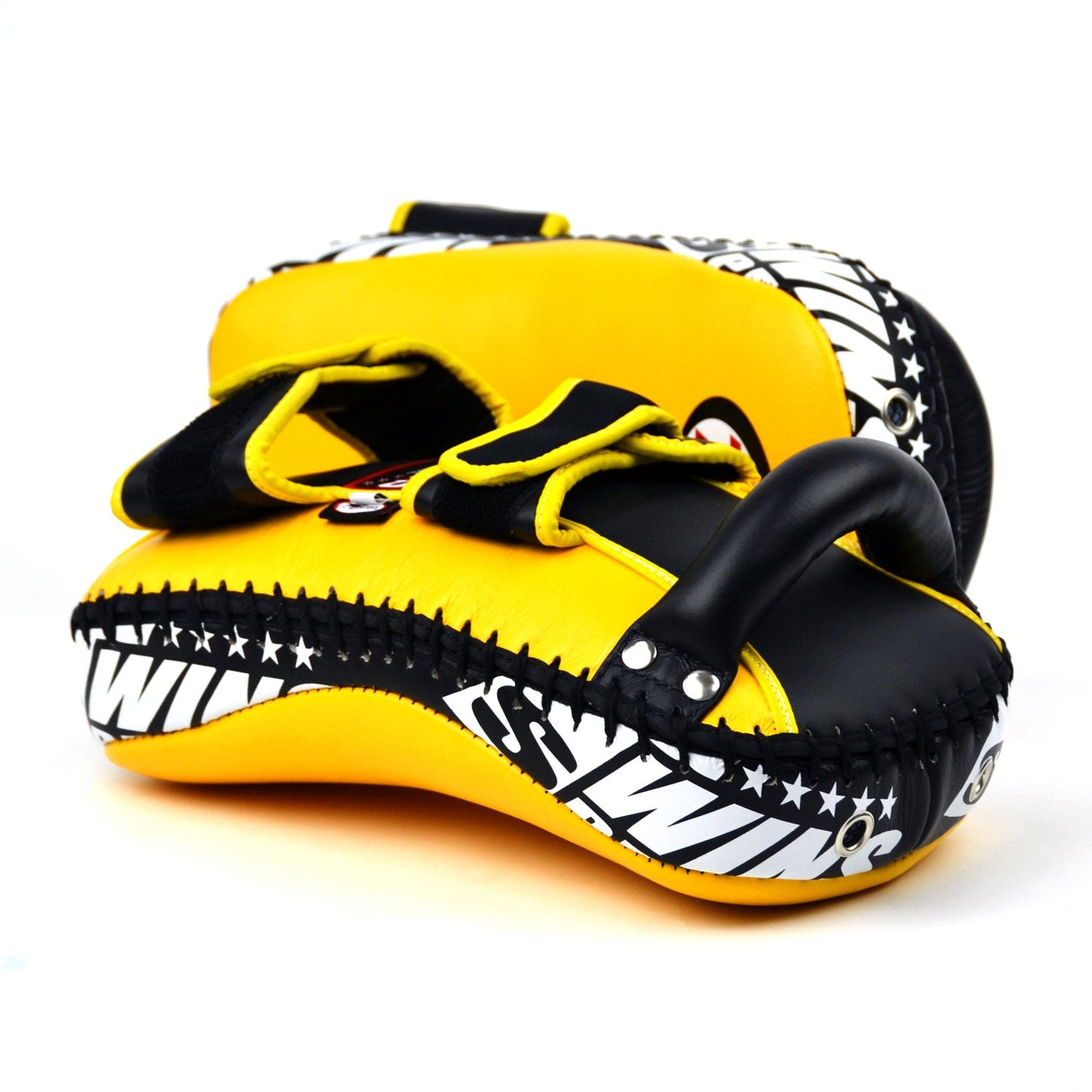 Twins Curved Leather Thai Kick Pads Yellow-Black