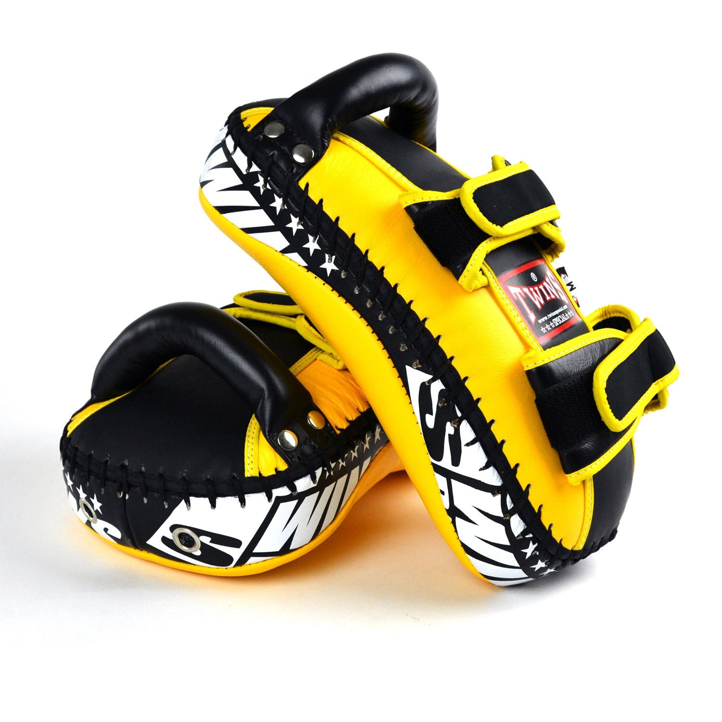 Twins Curved Leather Thai Kick Pads Yellow-Black