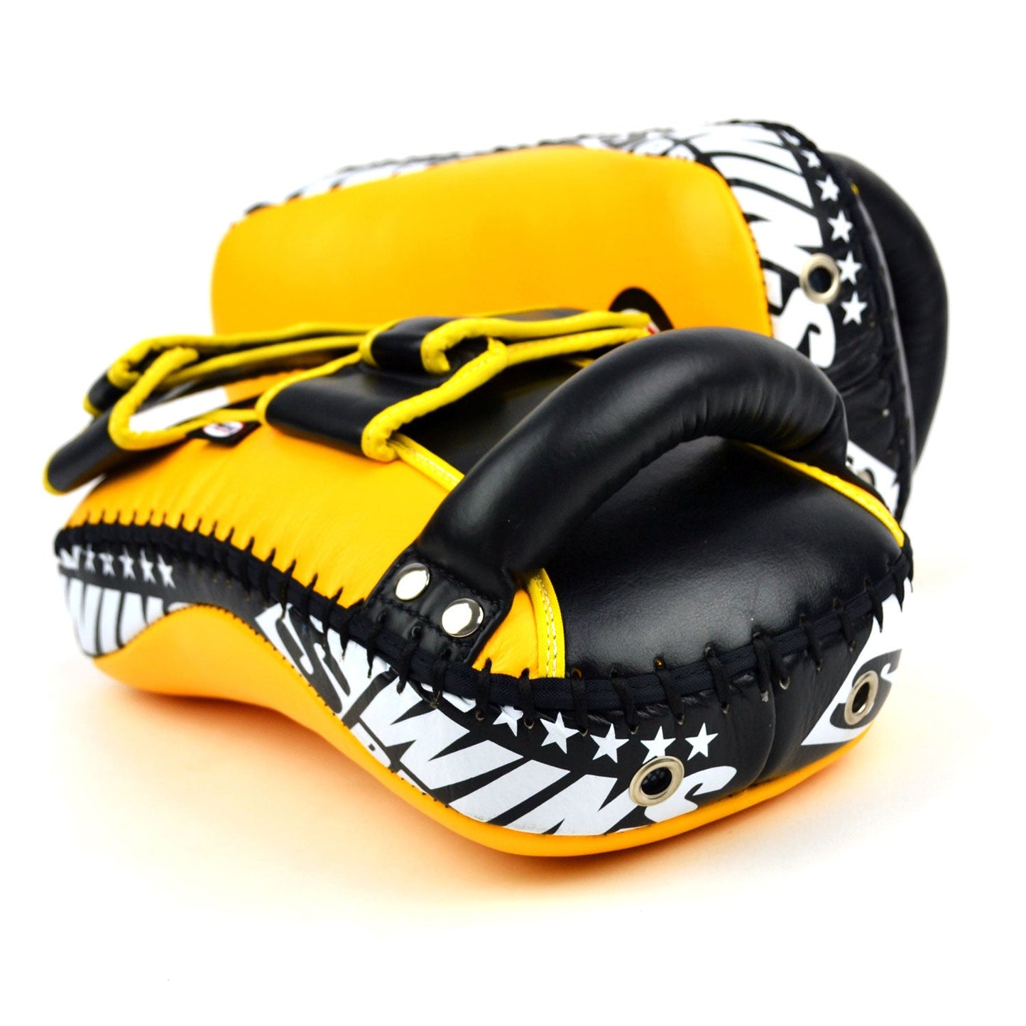 Twins Curved Leather Thai Kick Pads Yellow-Black
