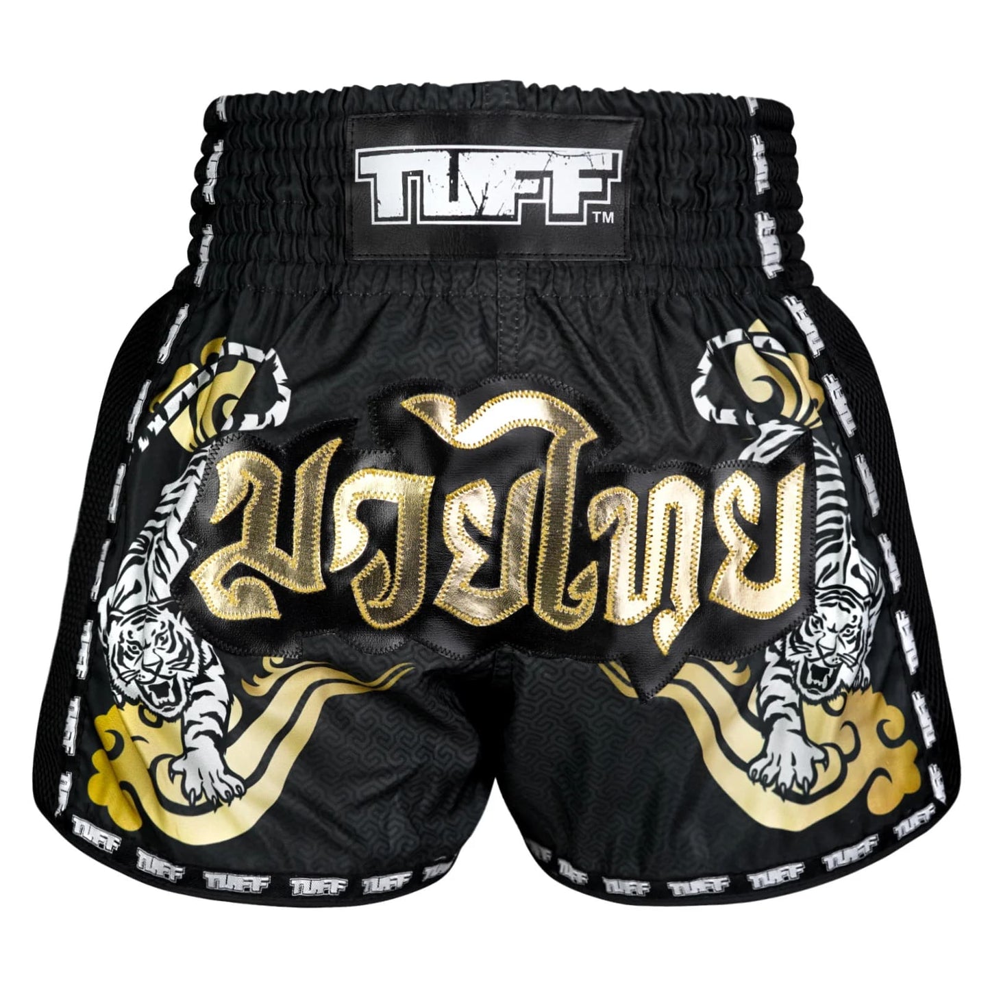 TUFF Muaythai Shorts Retro Style Black Twin Tiger