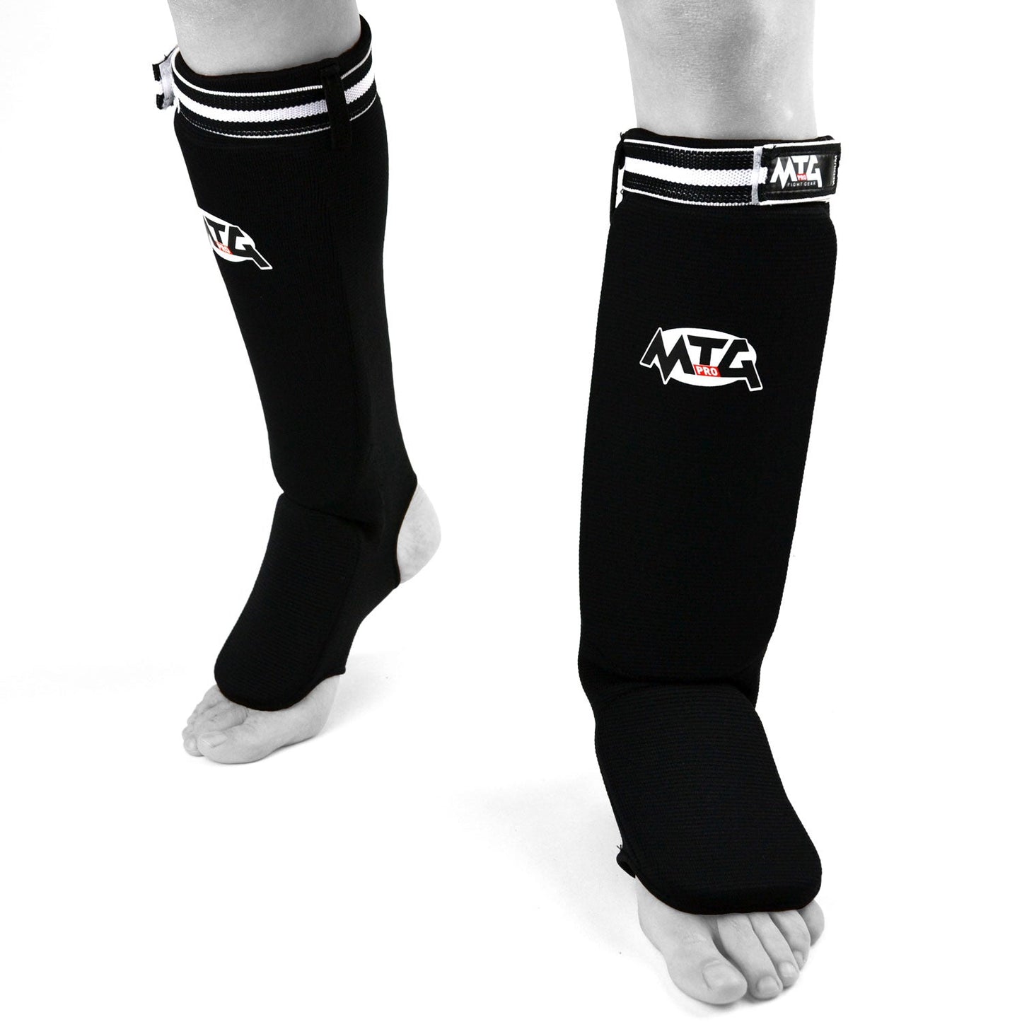 MTG Pro Muay Thai Boxing Elastic Shin Pads Black