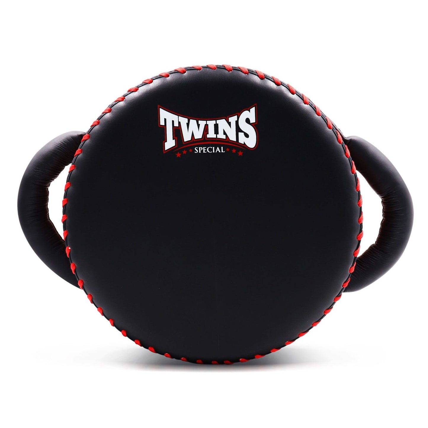 Twins Special black and red microfiber punch pad for boxing training, featuring extra thickness for durability and impact absorption.