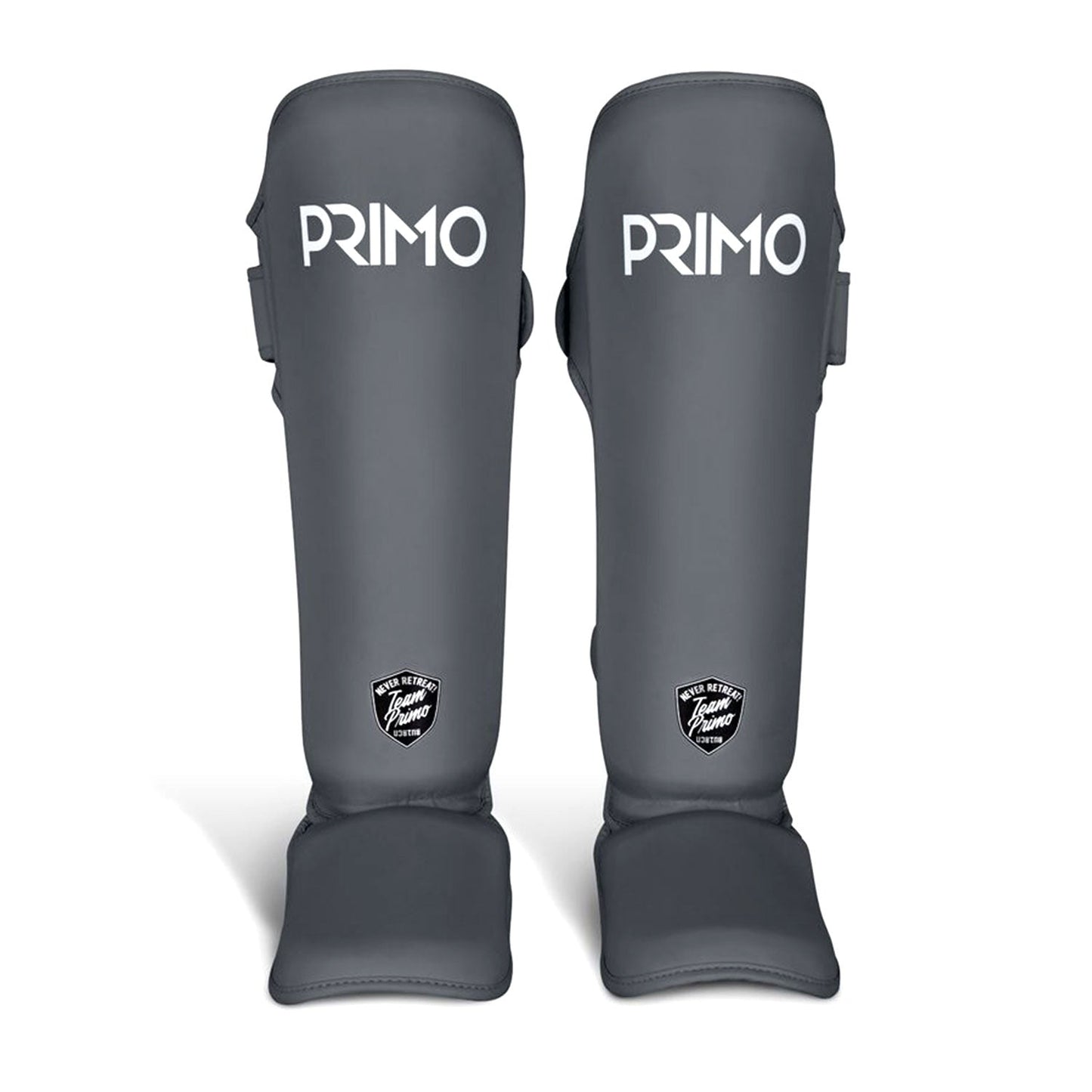 Primo Classic Muay Thai shinguard in slate grey, padded protective gear for martial arts training and competitions.