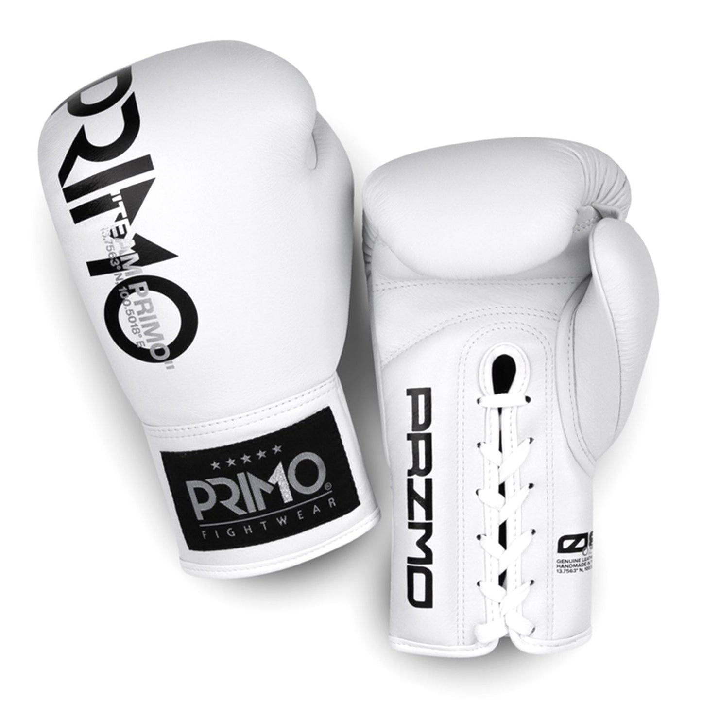 Primo Mamba Series Pro white lace-up boxing gloves for training and sparring, featuring durable leather construction.