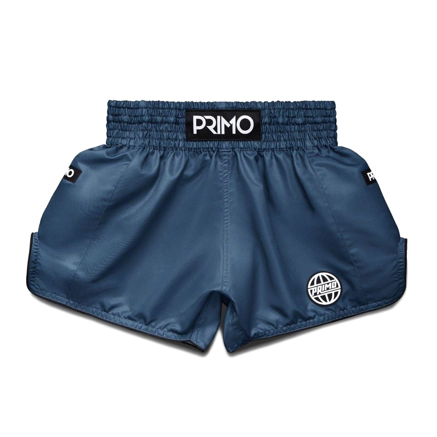 Primo Muay Thai Shorts from the Alta Series in steel blue, featuring lightweight fabric and athletic design for combat sports.