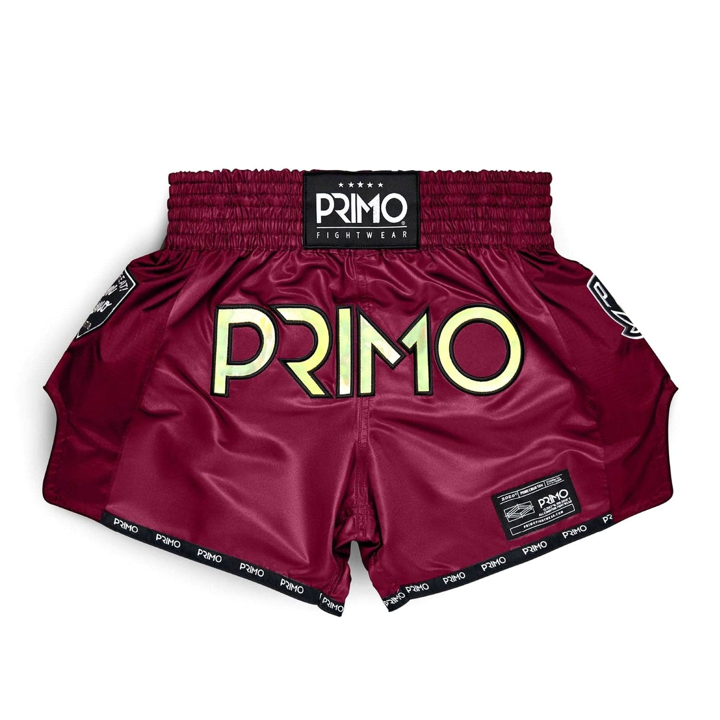 Primo Muay Thai Shorts from the Hologram Series in Valor Red, sporty fight shorts with vibrant holographic design.