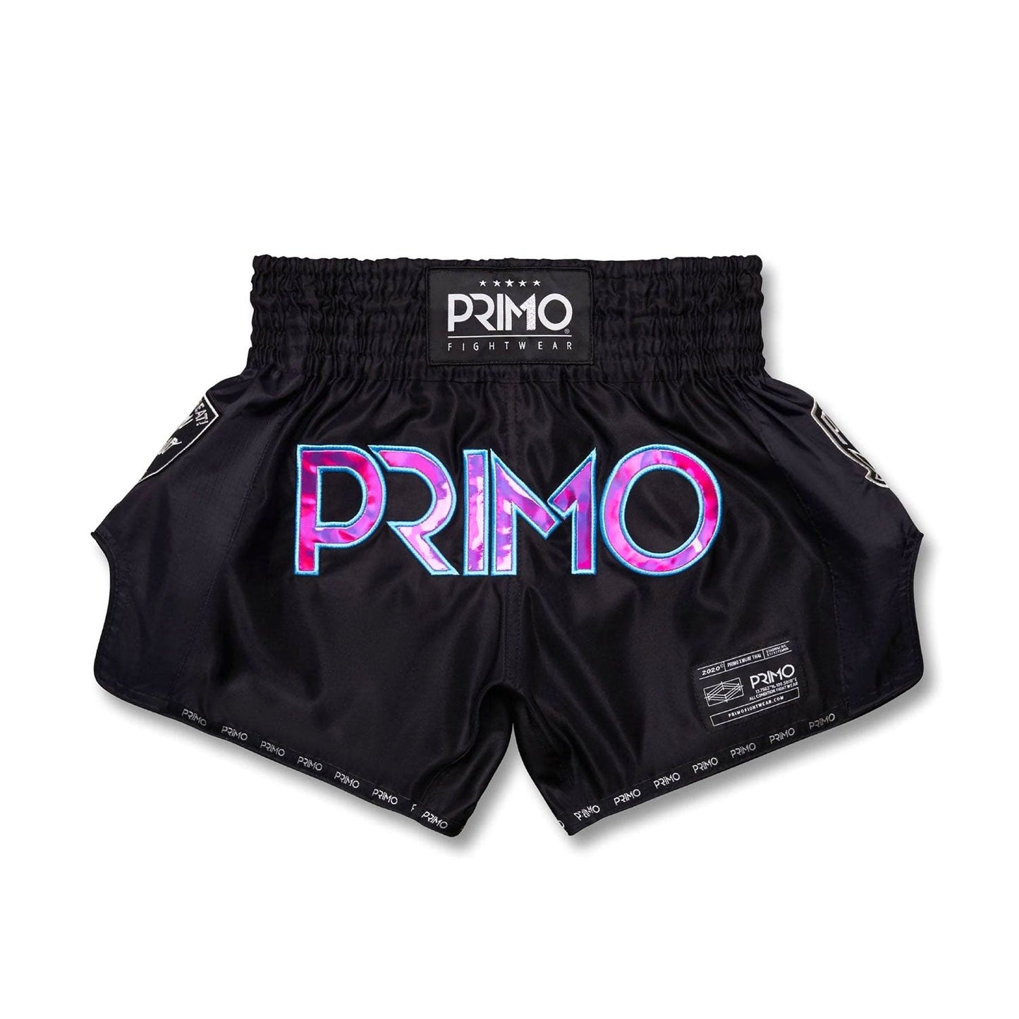 Primo Muay Thai Shorts from the Hologram Series featuring vibrant Vice City design, made for martial arts training and competitions.