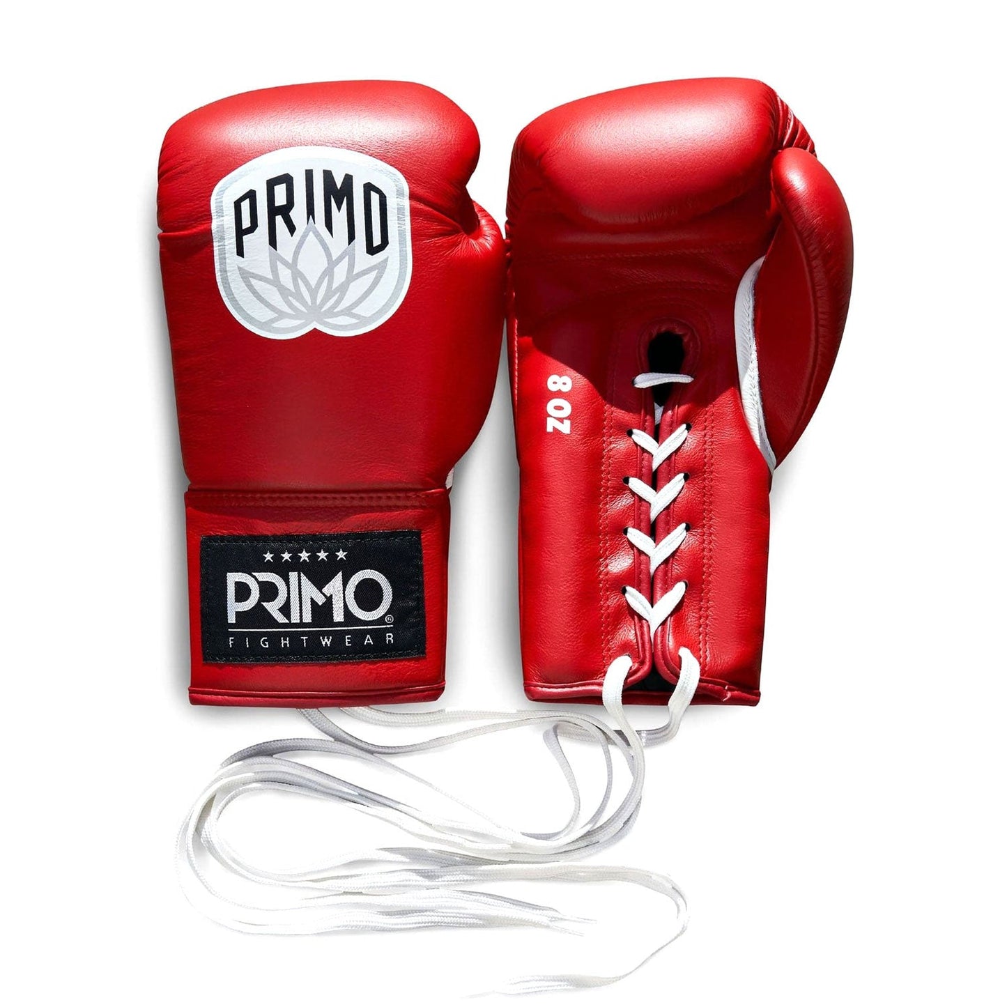 Red Primo Pro Lace-Up Boxing Gloves, sporting goods, showing the padded gloves with lace-up closure for boxing training.