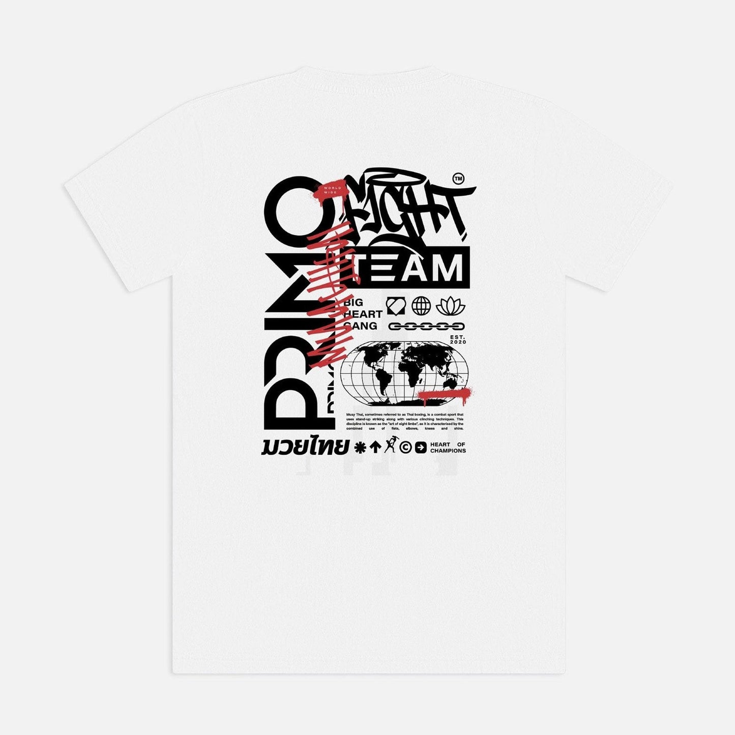Primo Muay Thai Boxing Fight Team Cotton T-Shirt - White