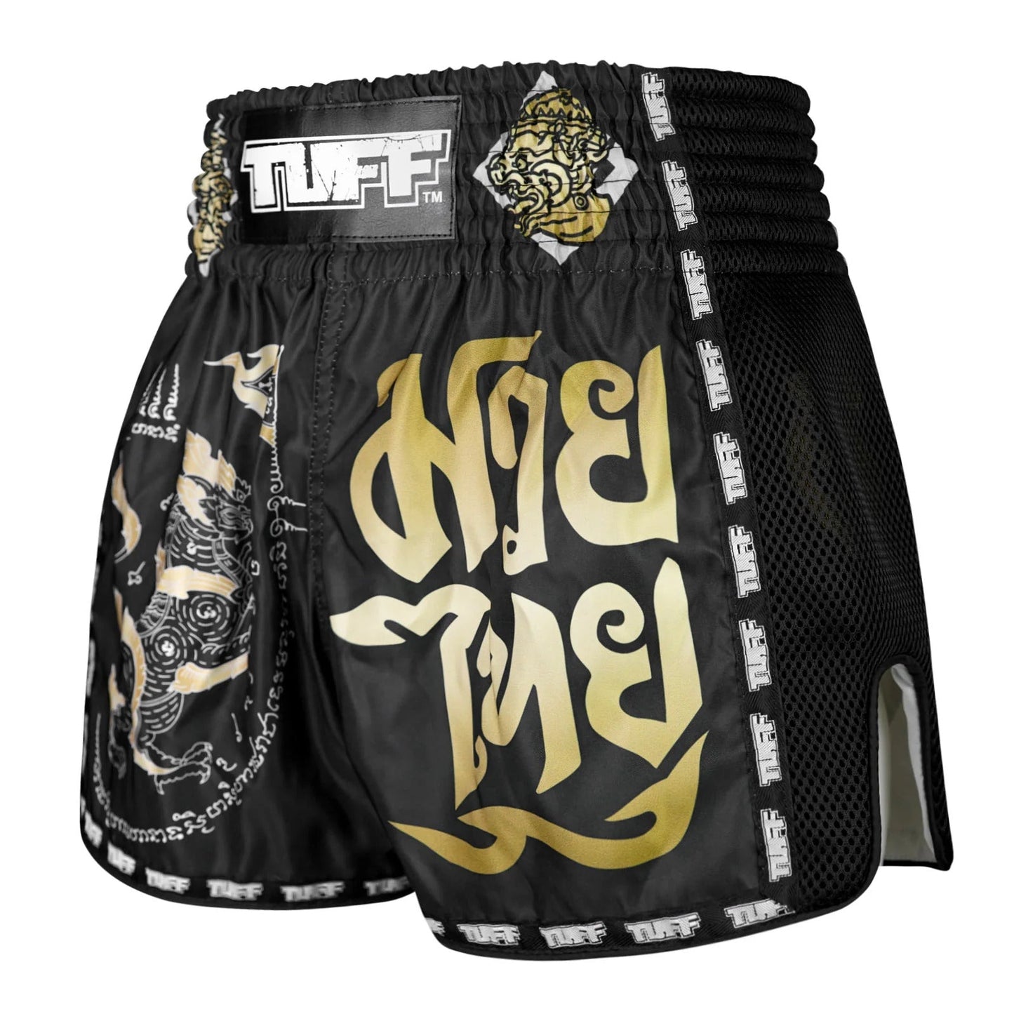 TUFF Muay Thai Boxing Shorts Retro Style Singha Yantra with War Flag