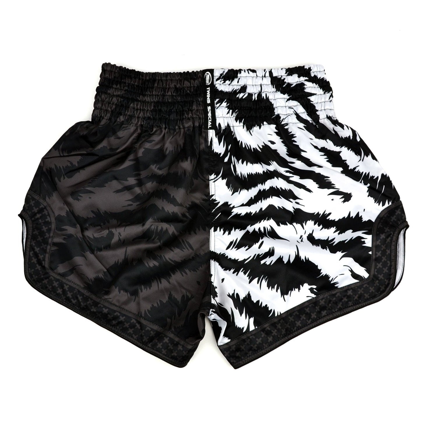 Twins Special Muay Thai Boxing Shorts - JUNGLE Black-White