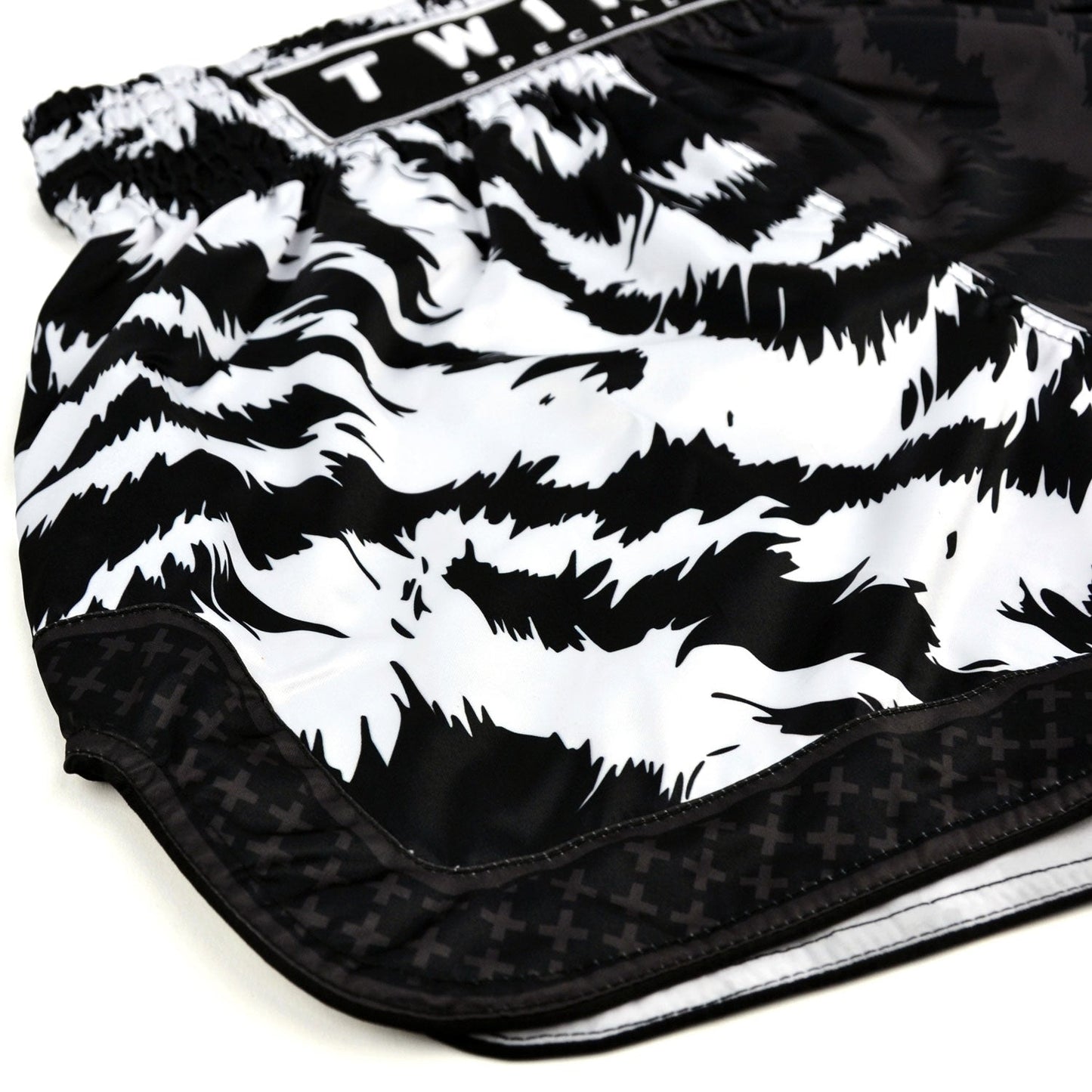Twins Special Muay Thai Boxing Shorts - JUNGLE Black-White