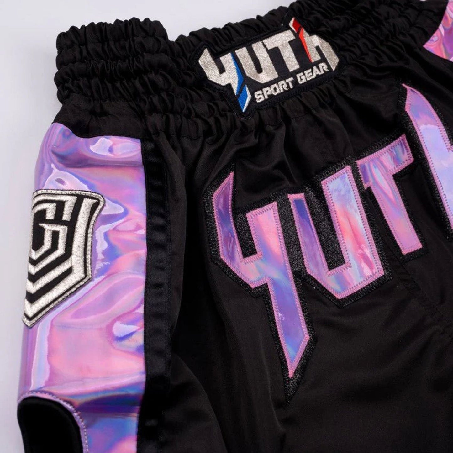 Yuth Hologram Muay Thai Boxing Shorts Black-Purple