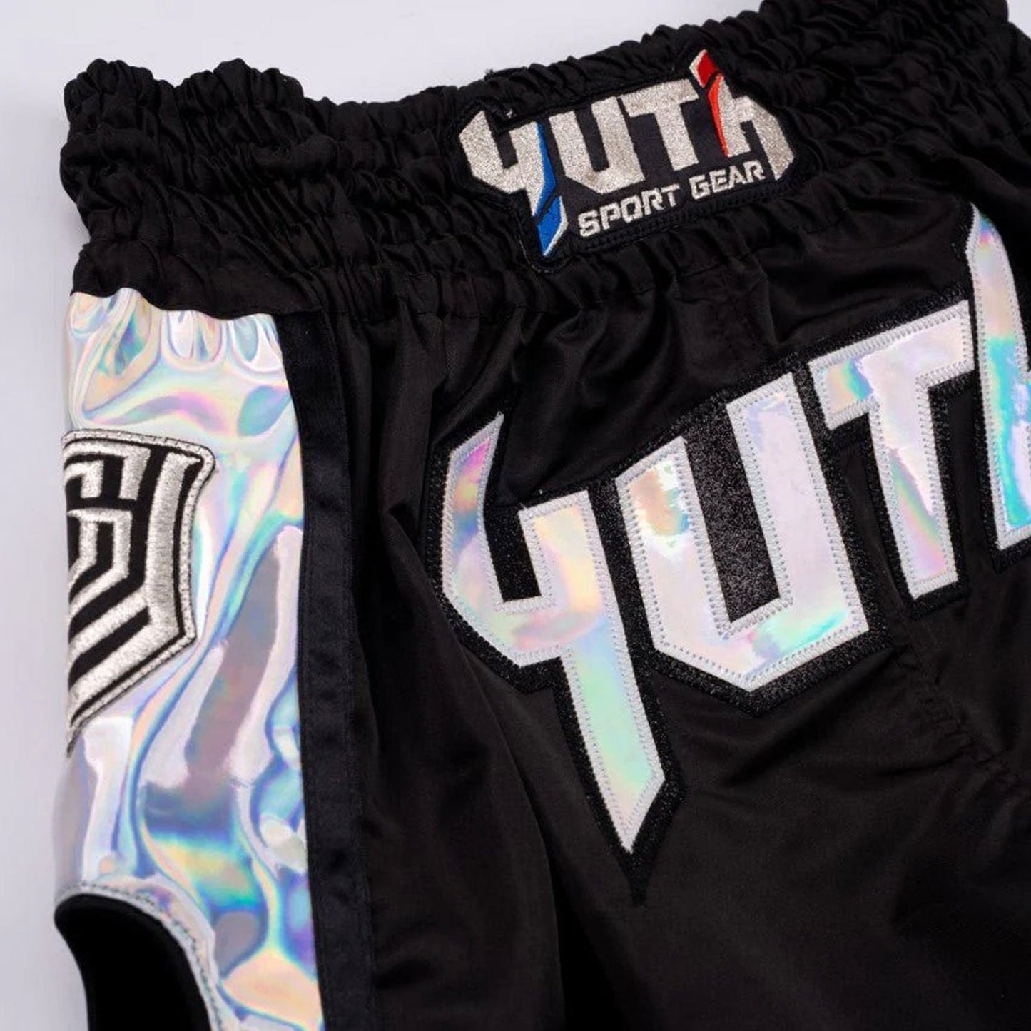 Yuth Hologram Muay Thai Boxing Shorts Black-Silver