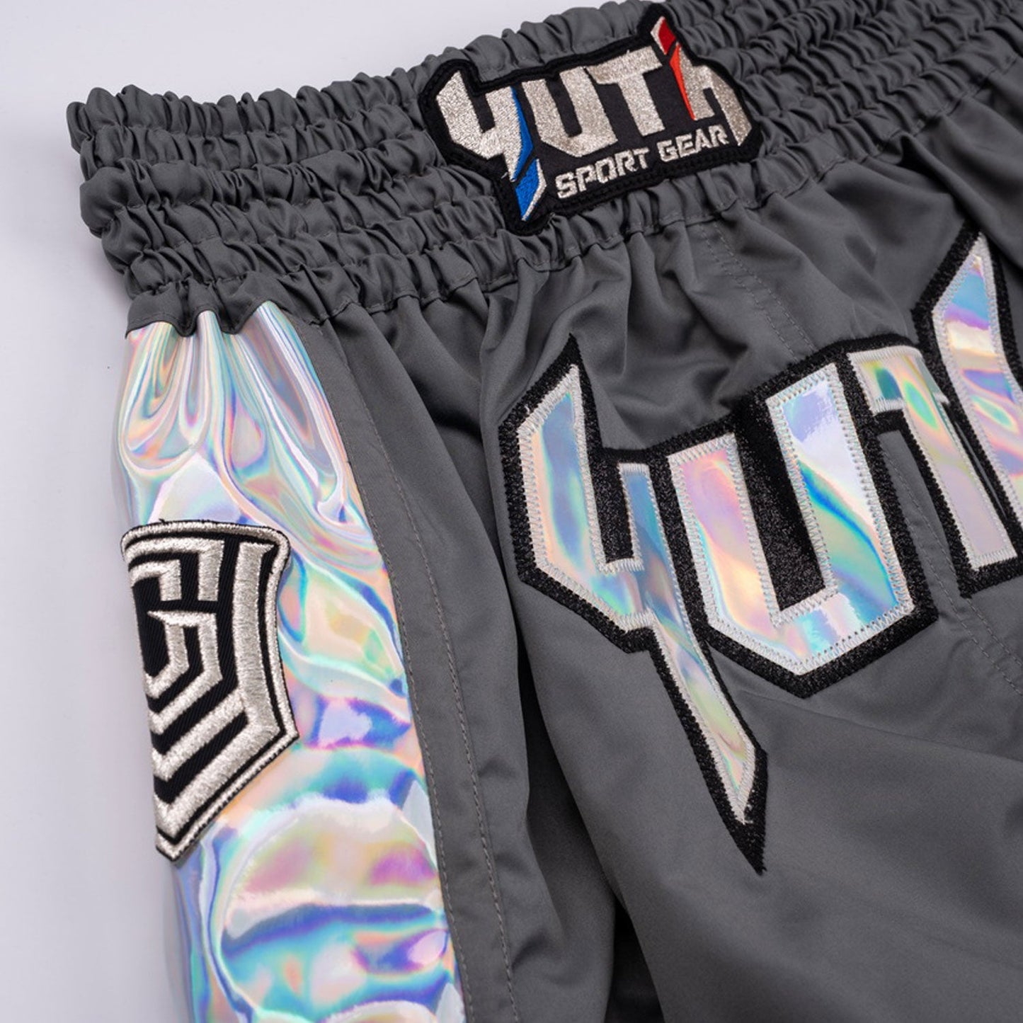 Yuth Hologram Muay Thai Boxing Shorts Grey-Silver