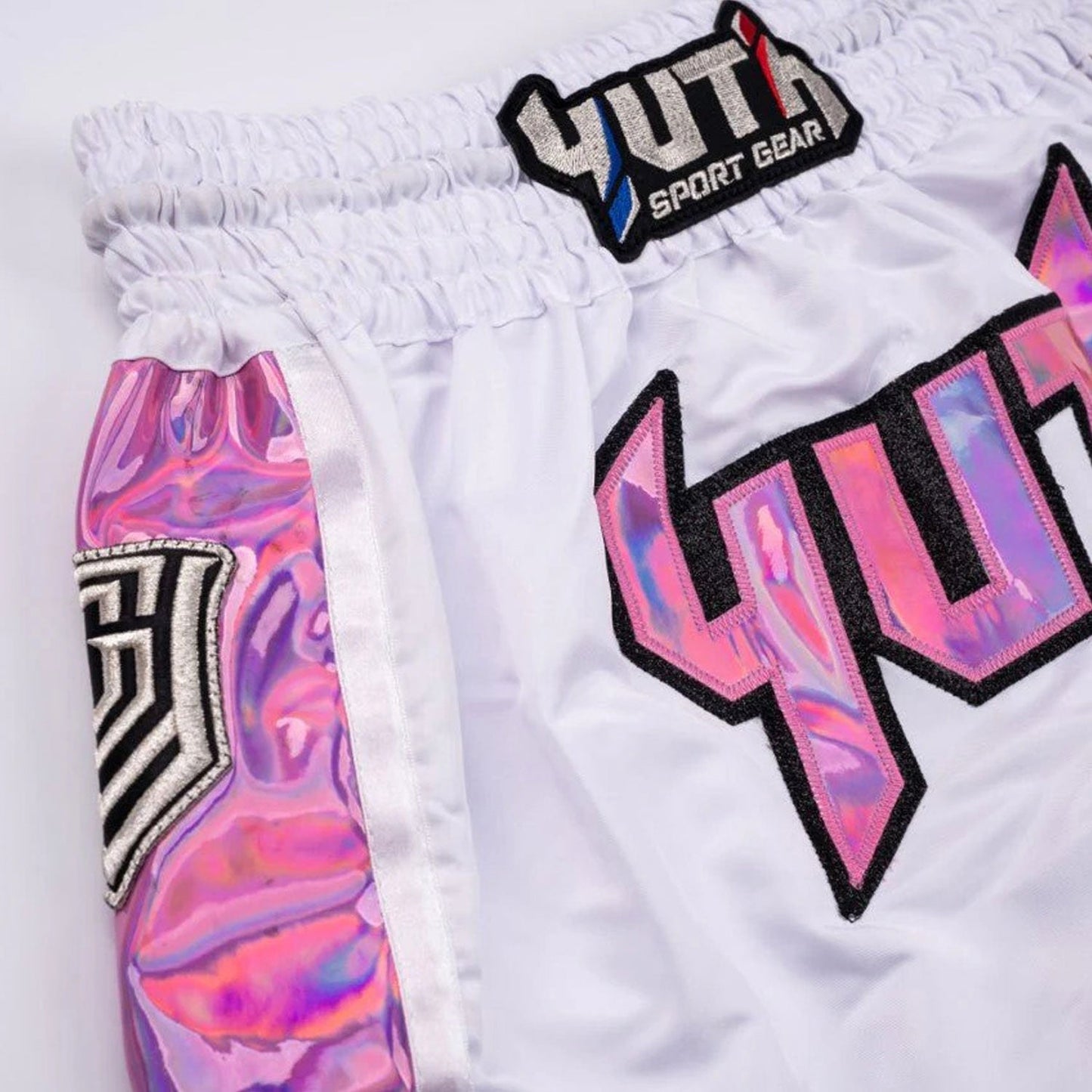 Yuth Hologram Muay Thai Boxing Shorts White-Pink