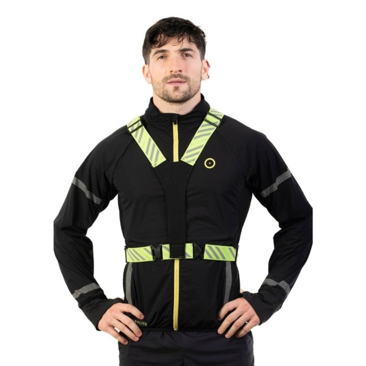 Reflective safety vest by Bodylite Gear, night visibility vest with high-visibility stripes, ideal for sporting and outdoor safety.