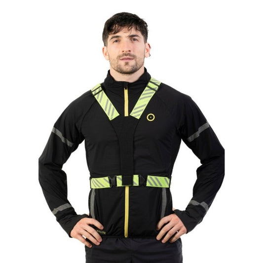 Reflective safety vest by Bodylite Gear, night visibility vest with high-visibility stripes, ideal for sporting and outdoor safety.