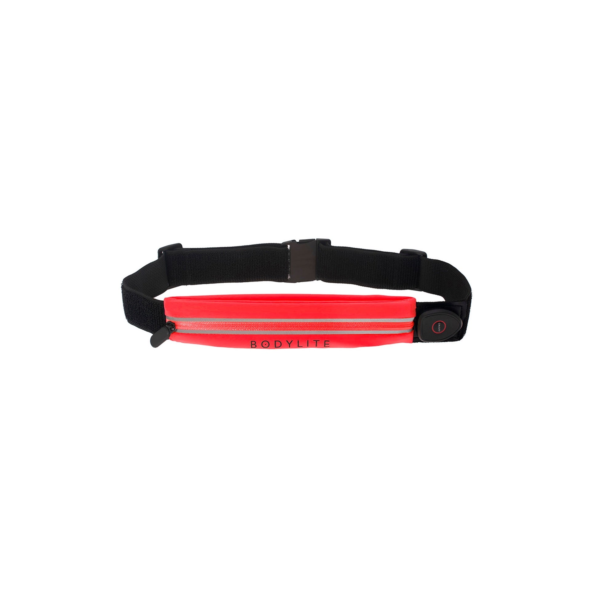 Bodylite NightViz LED belt from Bodylite Gear, sporty safety belt with illuminated LED lights for nighttime visibility.