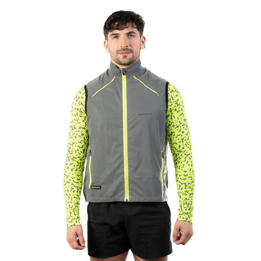 Reflective Bodylite Gear gilet with fully reflective surfaces, designed for high visibility in sporting and outdoor activities.