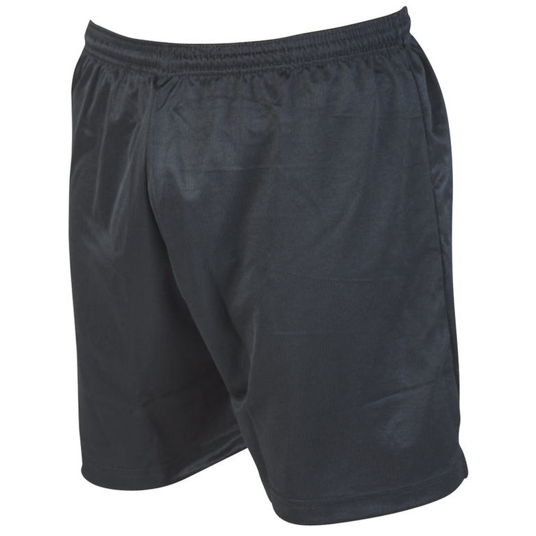 Junior Precision Micro-stripe Football Shorts in blue with white stripes, lightweight sports fabric, front drawstring, and team logo.
