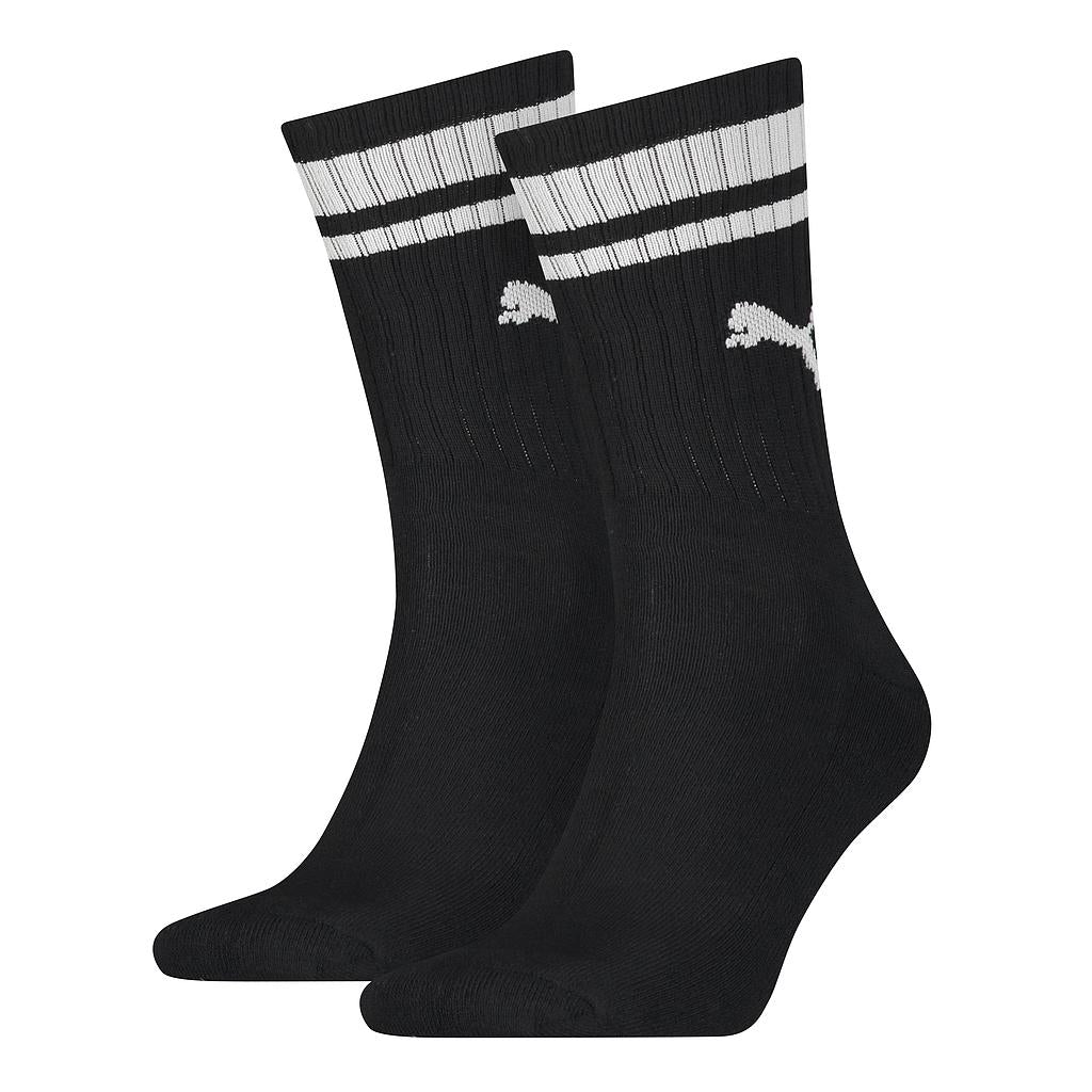 Puma Heritage Stripe Crew Socks in a 2-pack, featuring sporty striped design and comfortable crew length for athletic wear.