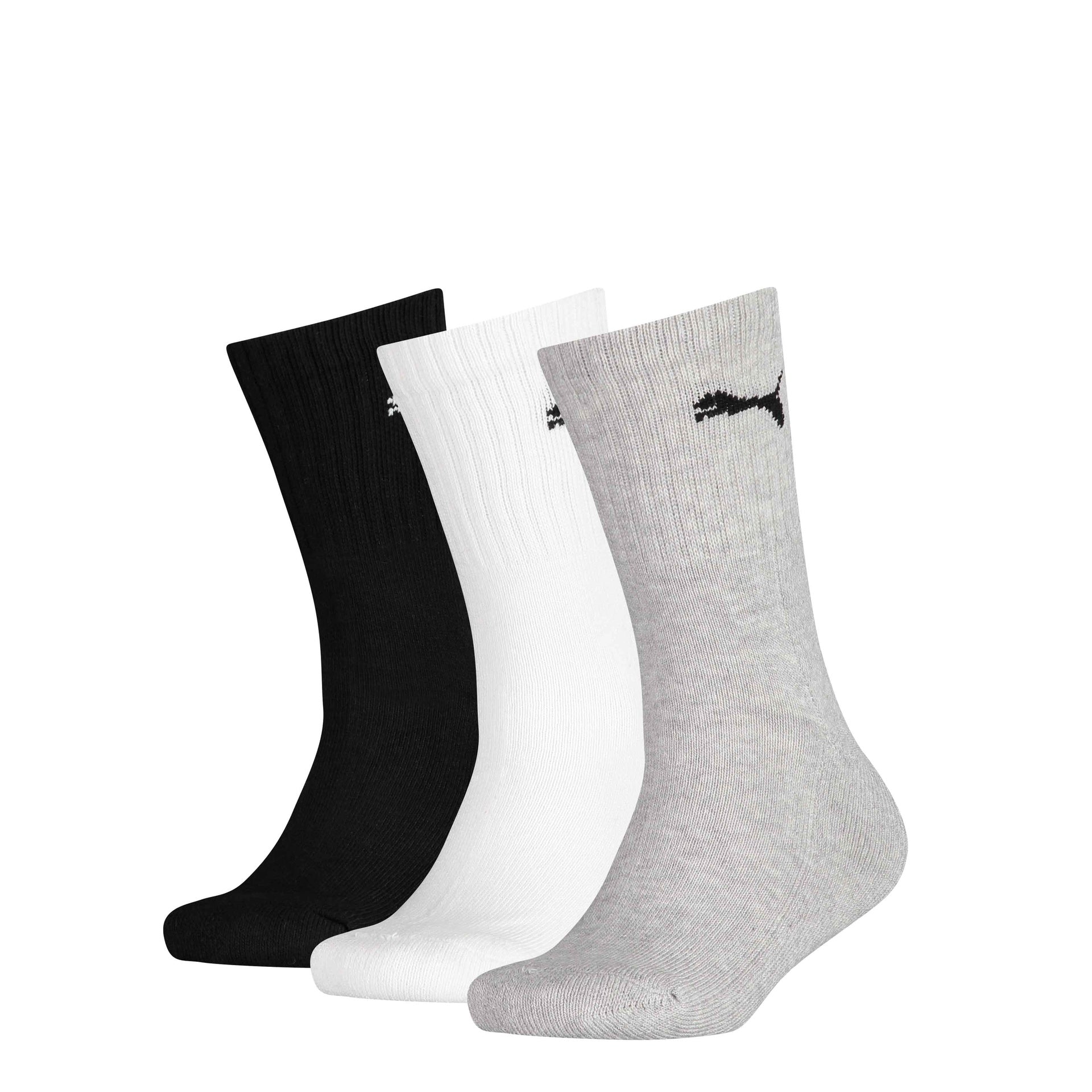 Set of three Puma Junior crew socks with sporty design and logo, ideal for active kids' sporting and casual wear.