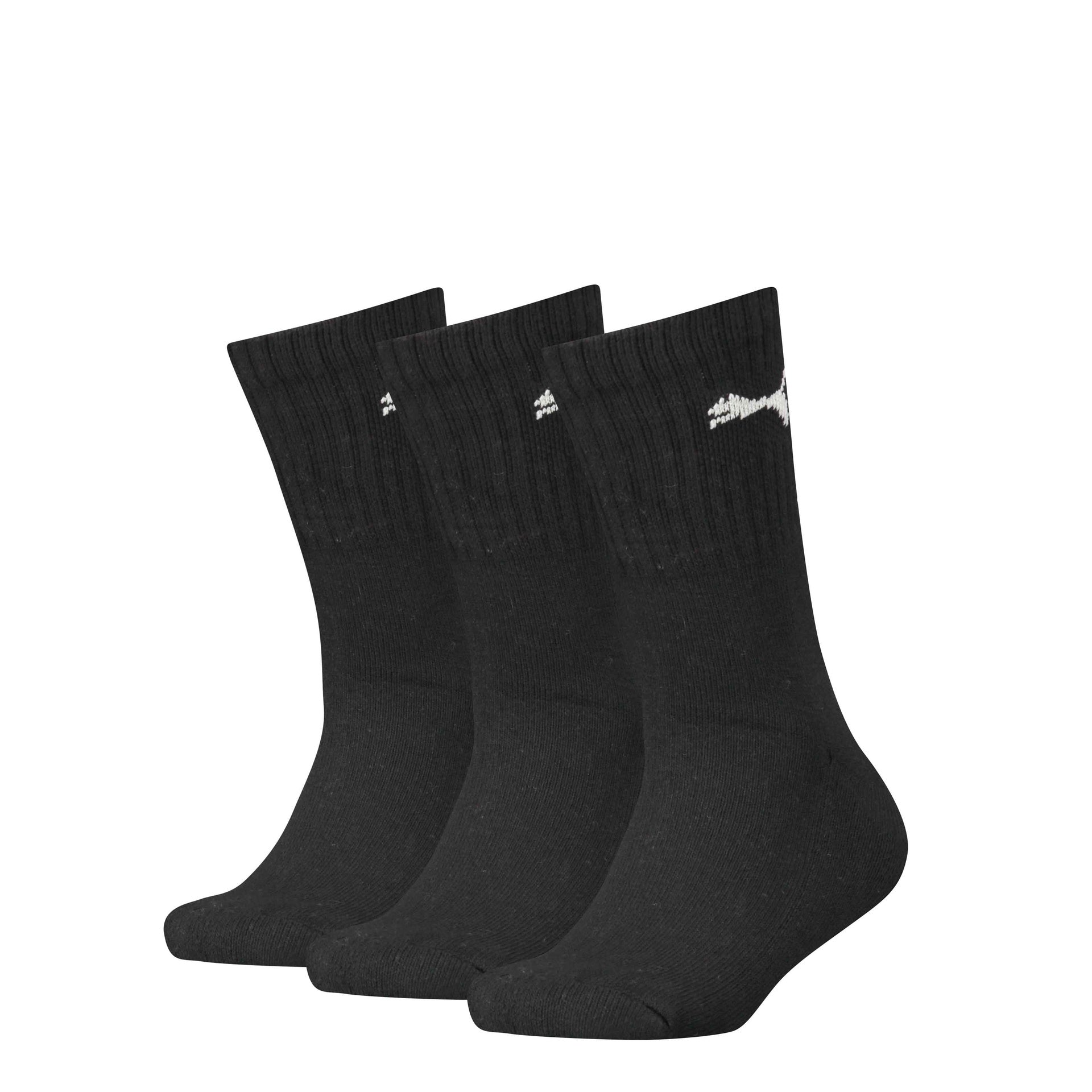 Puma junior crew socks in a set of three, featuring athletic design and comfortable fit for kids.