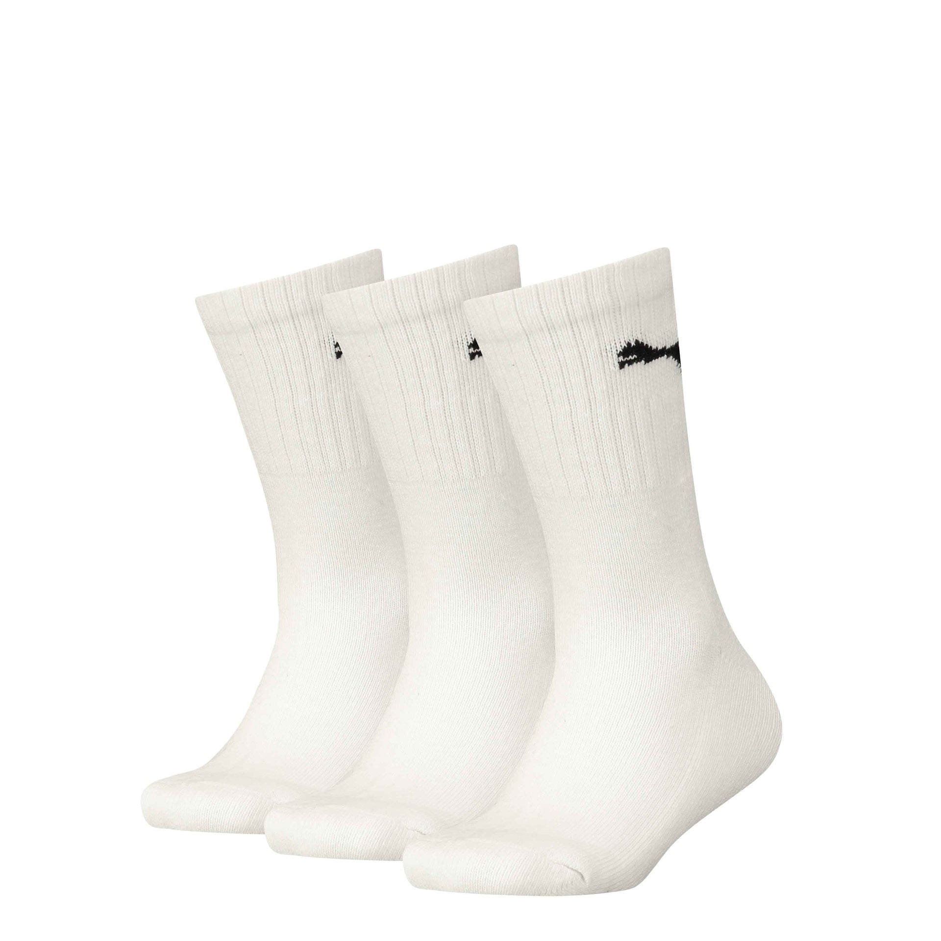 Set of three Puma Junior crew socks in assorted colors, sporty athletic socks with Puma branding and cushioned ankle support