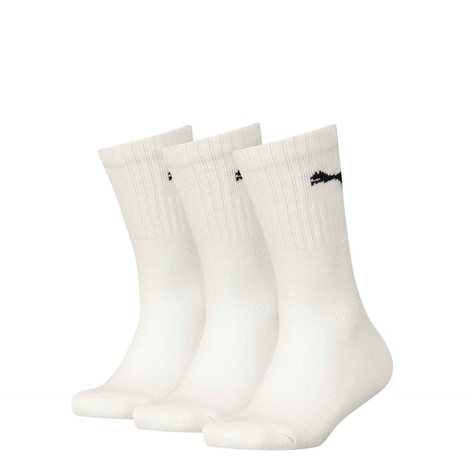 Set of three Puma Junior crew socks featuring sporty design and comfortable fit, ideal for active children.