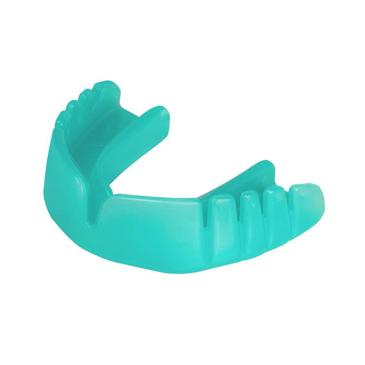 Opro Snap-Fit Flavoured Mouthguard for sports, showing the colorful, molded mouthguard with branding details.