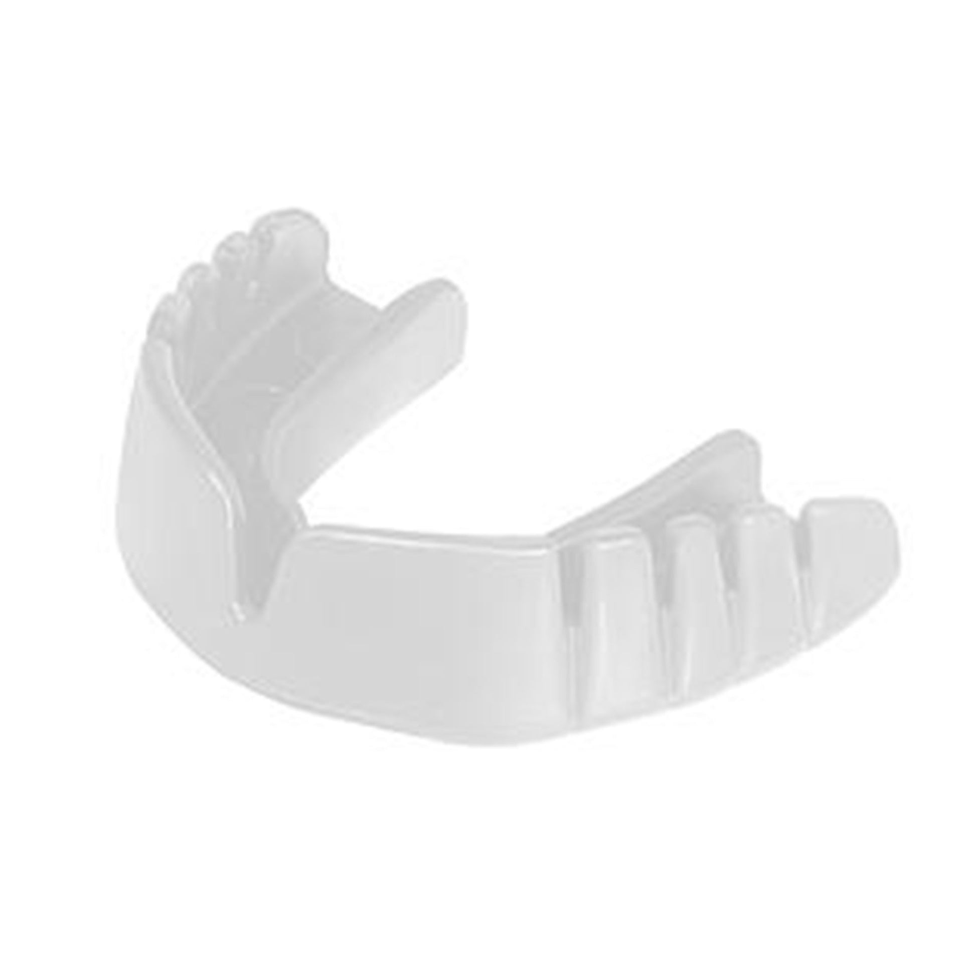 Opro Snap-Fit Mouthguard for sports, showing a clear, molded mouthguard in its packaging.