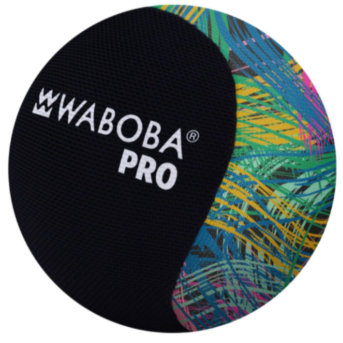 Waboba Pro Water Bouncing Ball in vibrant colors, designed for water sports and outdoor fun, showing the ball on a sandy surface.