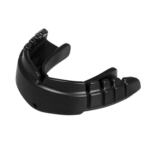 Opro Snap-Fit Braces Mouthguard in white, sports protective gear for braces wearers, designed for impact absorption and comfort.