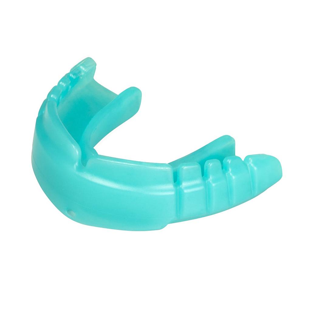Opro Snap-Fit Braces Mouthguard for sports, showing clear, molded mouthguard designed for braces protection.