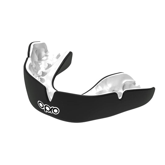Opro Instant Custom Self Fit Mouthguard for sports, showing the molded mouthguard in a protective case