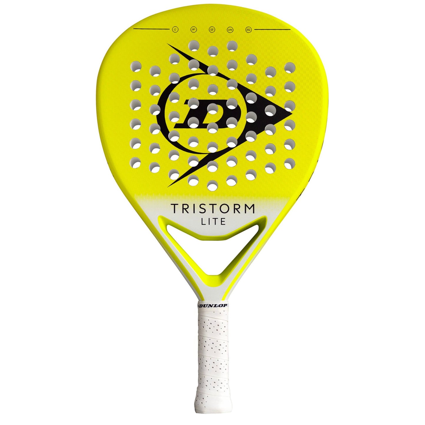 Dunlop Tristorm Lite padel racket with black and red design, lightweight sports equipment for padel tennis gameplay.