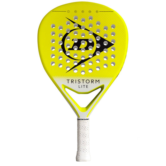 Dunlop Tristorm Lite padel racket with black and red design, lightweight sports equipment for padel tennis gameplay.
