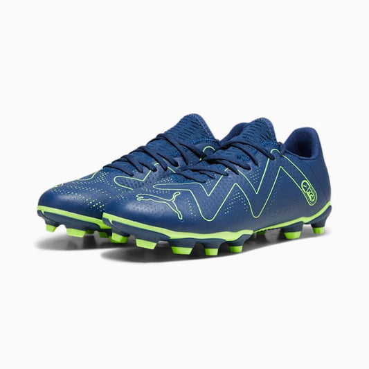 Puma Future Play FG/AG Jr football boots with synthetic upper and studded outsole, designed for young soccer players.