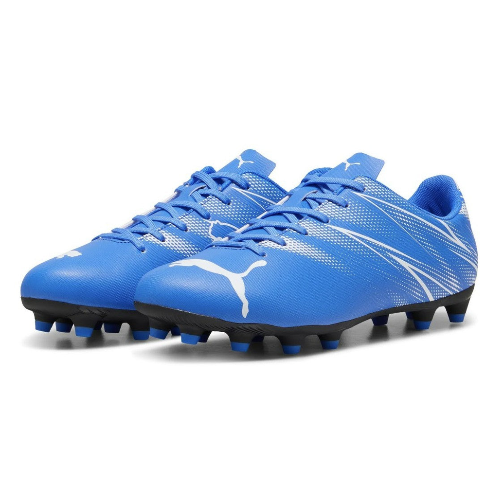 Puma Attacanto FG/AG football boots with black and white design, suitable for firm ground and artificial turf surfaces.