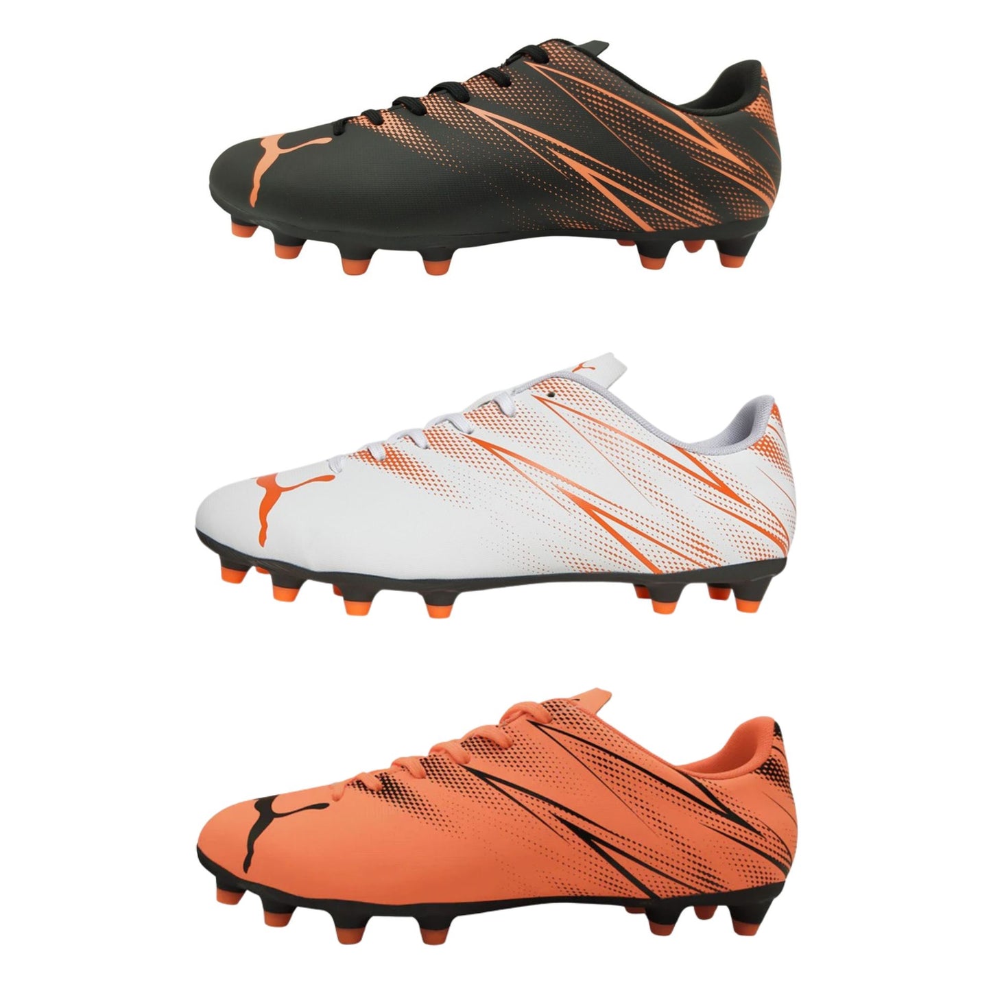 Puma Attacanto FG/AG football boots with black and red design, suitable for firm ground and artificial turf playing surfaces.