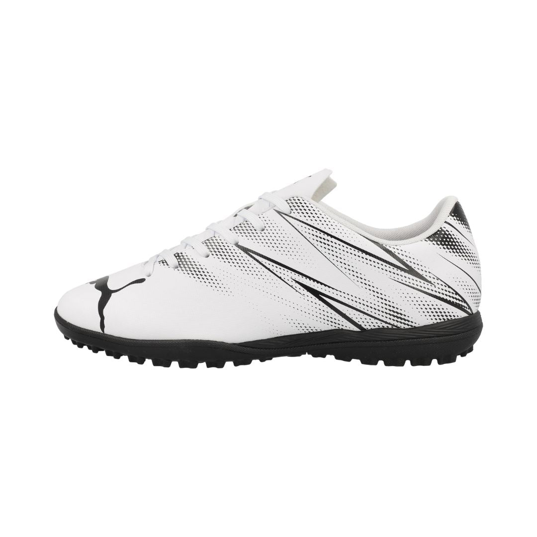 Puma Attacanto Junior TT astro turf football boots with synthetic upper and rubber outsole for youth soccer play.