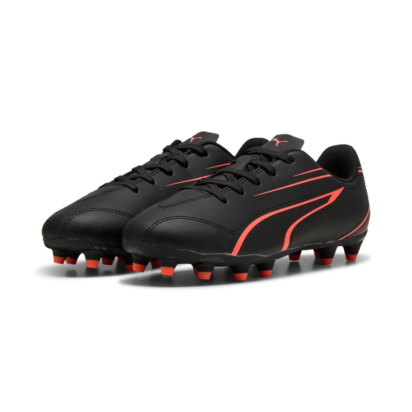 Puma Vitoria FG/AG junior football boots with synthetic upper and studded sole for soccer on firm and artificial ground surfaces.
