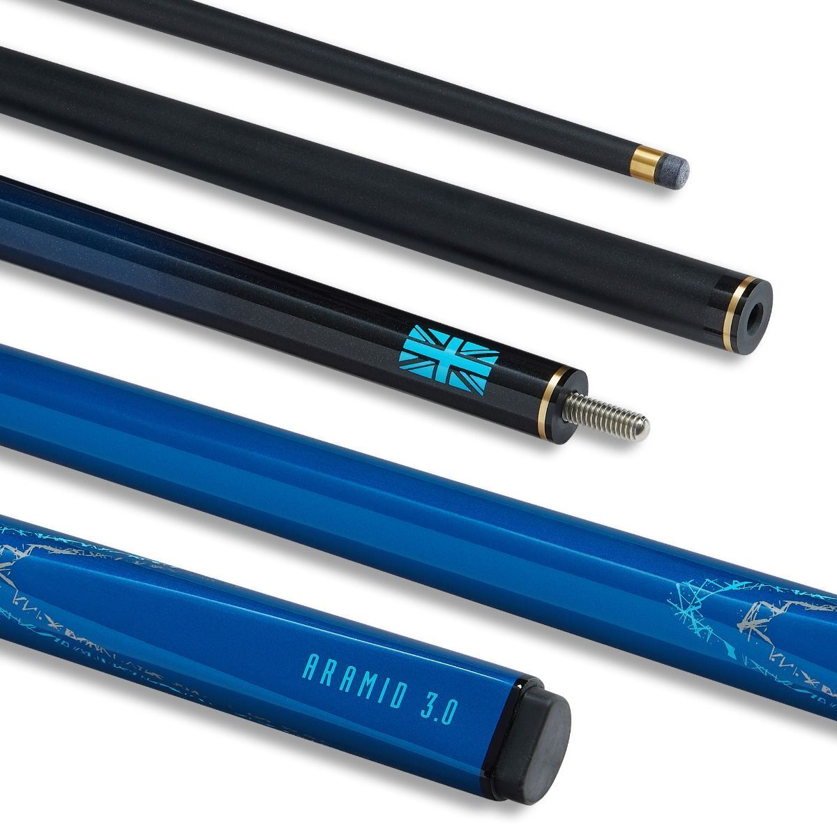 PowerGlide Aramid Graphite Snooker Cue 2 Piece 57" 10mm Tip Blue