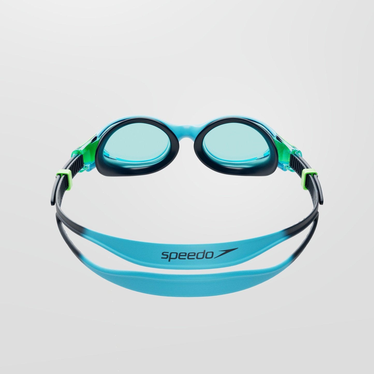 Junior Speedo Biofuse swimming goggles with adjustable strap and clear lenses, designed for comfortable fit and water clarity.