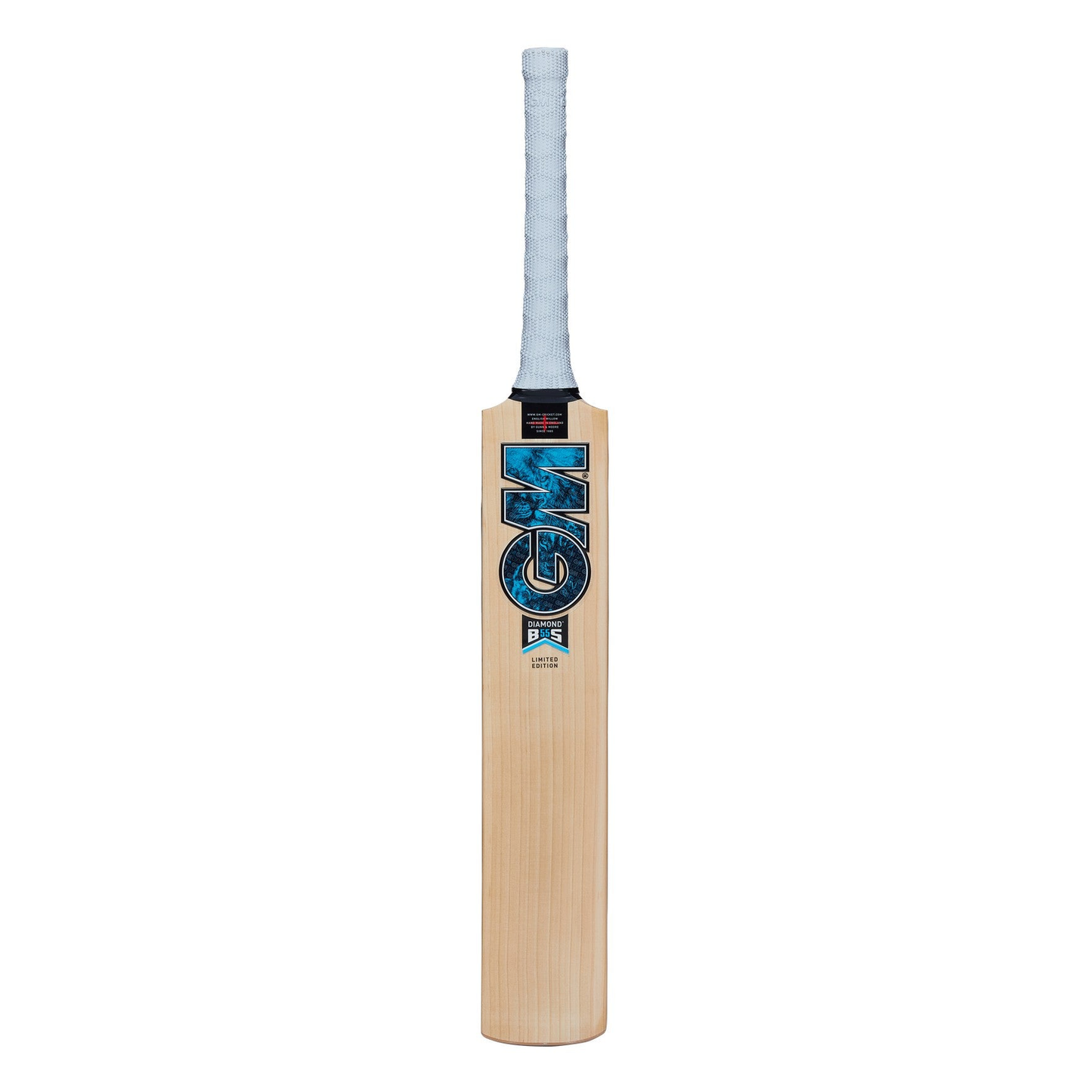 Gunn and Moore GM Diamond 202 Kashmir Willow cricket bat with wooden handle and branded logo, ready for play.